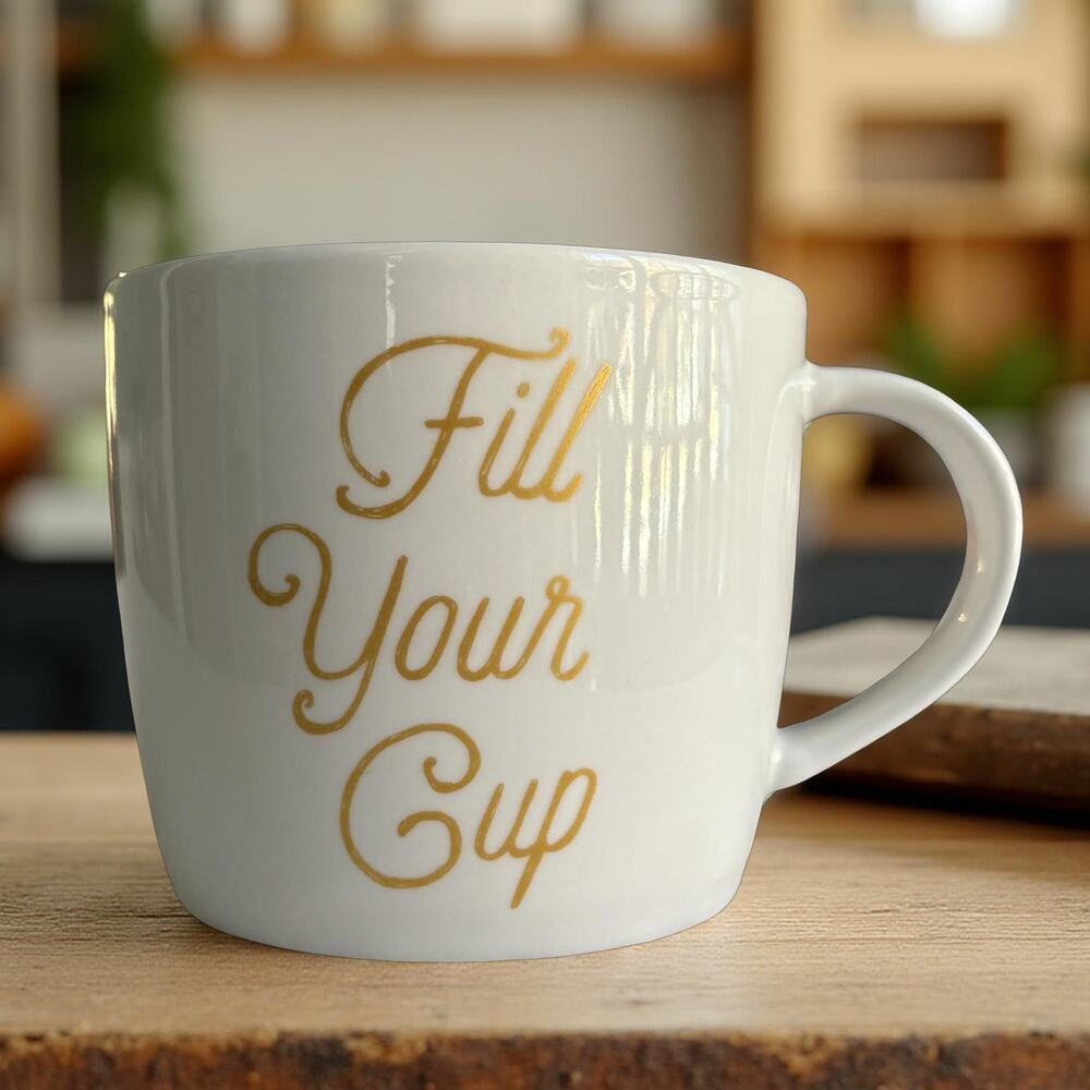 Starbucks 2016 “Fill Your Cup” Gold Letter Mug 16.9 oz EUC